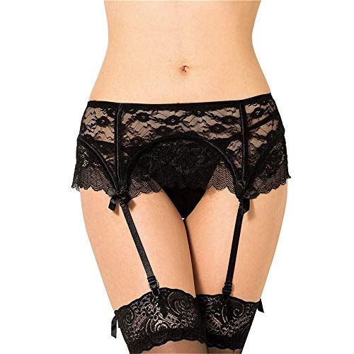 ohyeahlady Ropa Erótica Mujer Liguero de Encaje Transparente con Tanga Liga Sexy para Medias