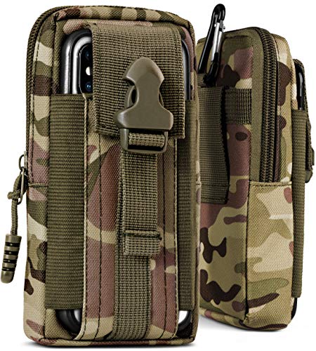 Onelow - Cinturón multifunción de Nailon Oxford para Todos los teléfonos celulares ULEFONE | Funda Universal para teléfono móvil con mosquetón, Color Verde Camuflaje