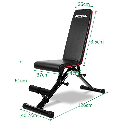 ONETWOFIT banco de musculacion, Banco de Peso Ajustable, Banco Ajustable de Utilidad para Entrenamiento de Cuerpo Completo, Bancos de Declinación Inclinación Plegable Multipropósito OT112