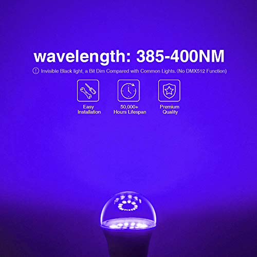 Onforu 2× LED Bombillas UV, 7W Bombilla de Luz Negra Iluminación Ultravioleta, 100-240V E27 Bombilla Lámpara de Luz Violeta Nivel UV-A Bajo Consumo para Halloween Fiesta Navidad Disco Pinta Corporal
