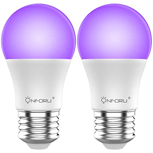 Onforu 2× LED Bombillas UV, 7W Bombilla de Luz Negra Iluminación Ultravioleta, 100-240V E27 Bombilla Lámpara de Luz Violeta Nivel UV-A Bajo Consumo para Halloween Fiesta Navidad Disco Pinta Corporal
