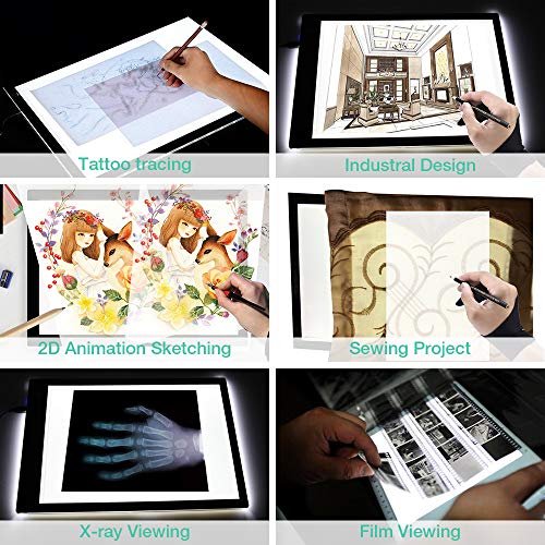 OOWOLF Tableta De Luz, Mesa de Luz Dibujo A4 Brillo Ajustable LED Ultradelgada con Interfaz USB, Funda de Manga Fieltro Protectora, Para Artistas, Dibujo, Animación