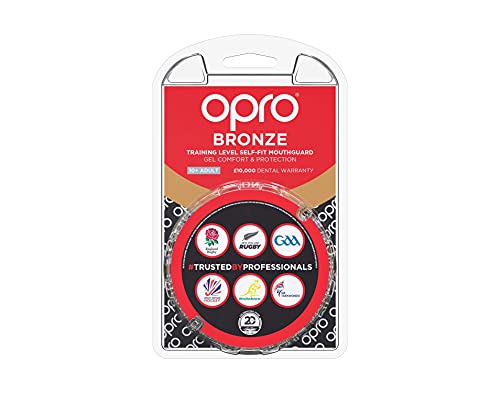 OPRO Protector bucal Self-Fit Bronze - para Rugby, Hockey, Artes Marciales Mixtas, y Otros Deportes de Contacto (Blanco, Adulto)