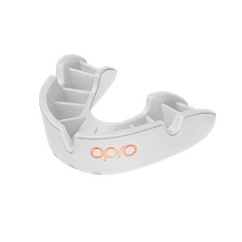 OPRO Protector bucal Self-Fit Bronze - para Rugby, Hockey, Artes Marciales Mixtas, y Otros Deportes de Contacto (Blanco, Adulto)