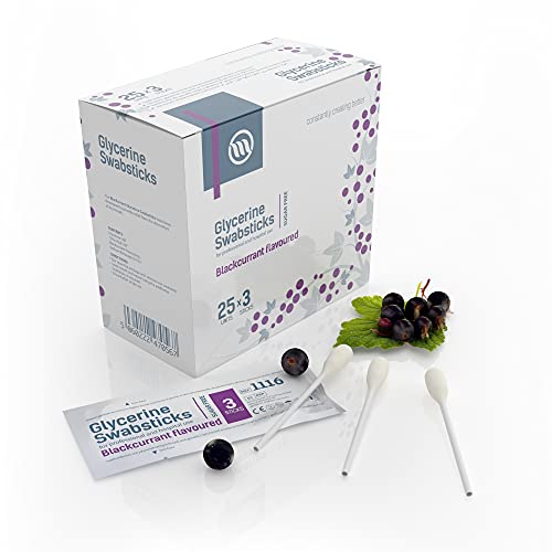Optimum Medical Hisopos de Glicerina - Sabor a Limón o Grosella Negra Sabor Agradable sin Azúcar Bastoncillos de Limón (Grosella Negra - Paquete de 75)