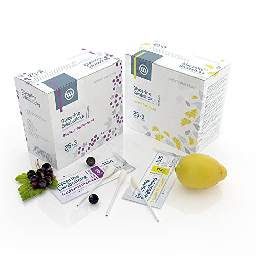 Optimum Medical Hisopos de Glicerina - Sabor a Limón o Grosella Negra Sabor Agradable sin Azúcar Bastoncillos de Limón (Grosella Negra - Paquete de 75)