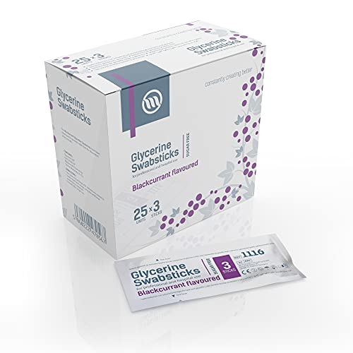 Optimum Medical Hisopos de Glicerina - Sabor a Limón o Grosella Negra Sabor Agradable sin Azúcar Bastoncillos de Limón (Grosella Negra - Paquete de 75)