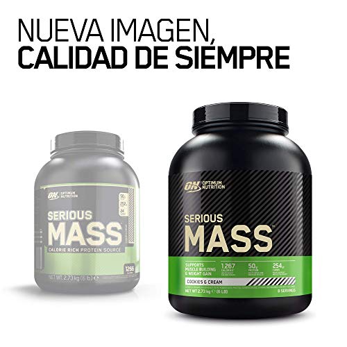 Optimum Nutrition Serious Mass Proteina en Polvo, Mass Gainer Alto en Proteína, con Vitaminas, Creatina y Glutamina, Galletas y Crema, 8 Porciones, 2,73kg, Embalaje Puede Variar