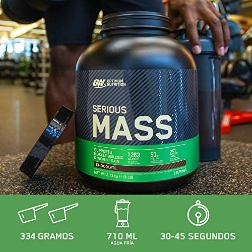 Optimum Nutrition Serious Mass Proteina en Polvo, Mass Gainer Alto en Proteína, con Vitaminas, Creatina y Glutamina, Galletas y Crema, 8 Porciones, 2,73kg, Embalaje Puede Variar