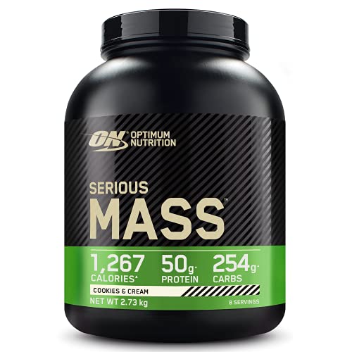 Optimum Nutrition Serious Mass Proteina en Polvo, Mass Gainer Alto en Proteína, con Vitaminas, Creatina y Glutamina, Galletas y Crema, 8 Porciones, 2,73kg, Embalaje Puede Variar