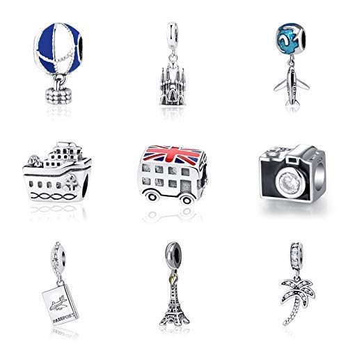Original 925 Sterling Silver Bead Charm Fit Pulseras Love Travel Palm Tree Eiffel Tower Charms Mujeres DIY Joyería