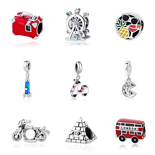 Original 925 Sterling Silver Charm Bead Travel Taxi Motocicleta Ferris Wheel Charms Fit Pulseras Mujeres DIY Joyería