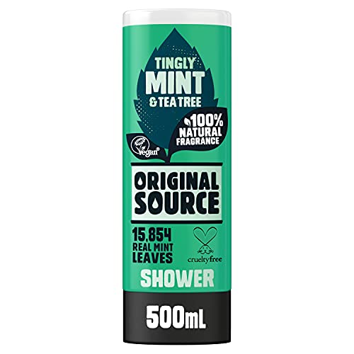 Original Source Gel de ducha de árbol de menta y té, gel de ducha vegano grande, sin parabenos, 100% fragancia natural, paquete múltiple de 6 x 500 ml