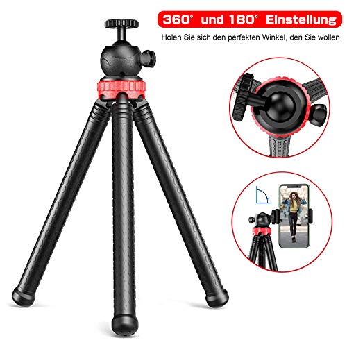 Orthland Trípode para Movil, Flexible Tripode Portátil Pulpo Mini Trípode con Cabezal Bola Giratorio 360° y Tornillo Universal de 1/4 Pulgadas con Mando Bluetooth para iPhone Samsung Huawei Gopro