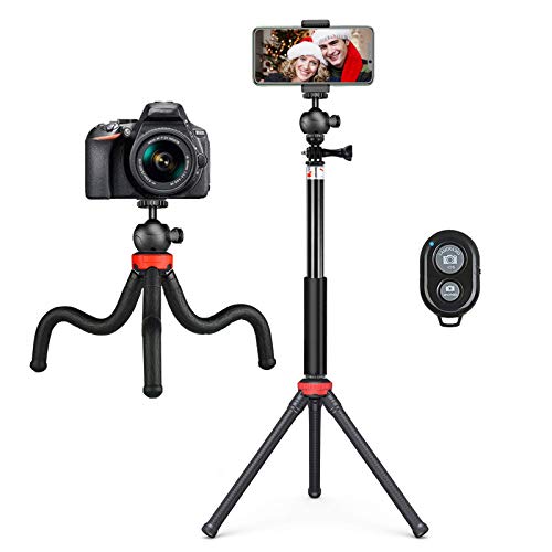 Orthland Trípode para Movil, Flexible Tripode Portátil Pulpo Mini Trípode con Cabezal Bola Giratorio 360° y Tornillo Universal de 1/4 Pulgadas con Mando Bluetooth para iPhone Samsung Huawei Gopro