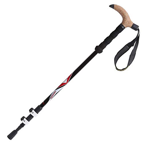 Oshamsviatm Bastones de Trekking Bloqueo Exterior de Carbono Polos de Trekking de Mango Recto Polos de Trekking EVA Fibra de Carbono Tungsteno Cámara de Acero Curvado Curvado Azul Bastones