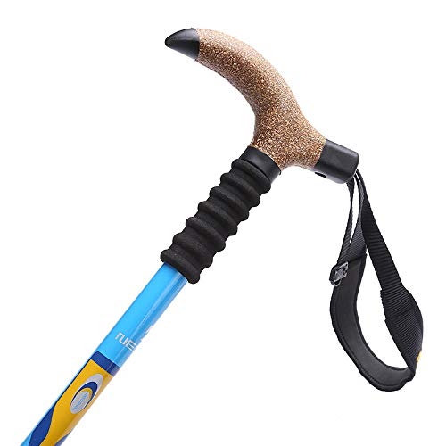 Oshamsviatm Bastones de Trekking Polo de Trekking de Carbono Bloqueo Interior Telescópico Telescópico EVA Mango Recto Manija Curvada Tungsteno Acero Curvado Negro Bastones (Color : Curved Blue)