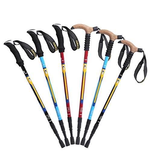 Oshamsviatm Bastones de Trekking Polo de Trekking de Carbono Bloqueo Interior Telescópico Telescópico EVA Mango Recto Manija Curvada Tungsteno Acero Curvado Negro Bastones (Color : Curved Blue)