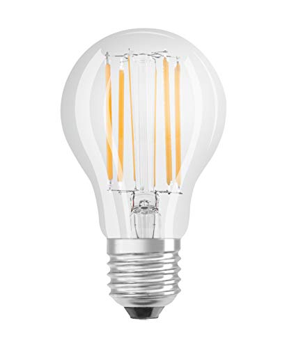 OSRAM LED Classic A75, lámparas LED de filamento transparente de vidrio para E27, forma de bombilla, blanco cálido (2700K), 1055 lúmenes, sustituye a las bombillas convencionales de 75W, caja de 3