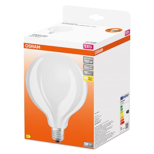 OSRAM LED Star GLOBE125, lámpara LED de filamento mate en forma de globo con 125mm de diámetro, E27, blanco cálido (2700K), 2452 lúmenes, reemplazo para bombillas convencionales de 150W, paquete de 1