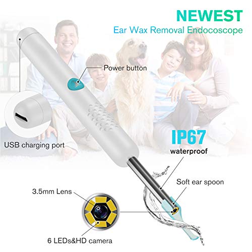 Otoscopio BEBIRD Endoscopio Camara Endoscopica 1080P FHD Otoscopio WIFI con 6 LED limpiador de cera de oído para niños, adultos y mascotas Ajustables para iOS Android Tabletas (Blanca)