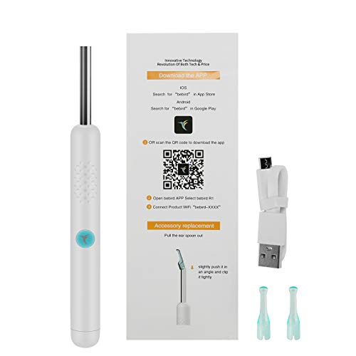 Otoscopio BEBIRD Endoscopio Camara Endoscopica 1080P FHD Otoscopio WIFI con 6 LED limpiador de cera de oído para niños, adultos y mascotas Ajustables para iOS Android Tabletas (Blanca)