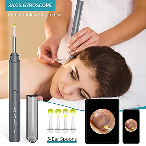 Otoscopio Digital WiFi, BOMBOMDA 3.5mm 1080P HD Endoscopio Oido, Limpieza Cerumen Oído con Soporte para Móvil, Herramienta de Limpieza de Oidos y 6 LED para iPhone/Movil Android/PC