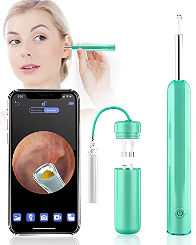 Otoscopio Digital Wifi, OVIFM HD 1080P Mini Endoscopio con 6 Luces LED, Camara Endoscopica, Endoscopio Oido para Android/Iphone, IP67 Cinturón Impermeable con 8 Kit de Eliminación de Cerumen-Verde