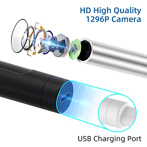 Otoscopio Digital WiFi, VITCOCO Camara Endoscopica Inalámbrico, Oídos Limpiador con 6 Luces LED, Compatible con iPhone, iPad, Android, para Niños, Adultos, negro