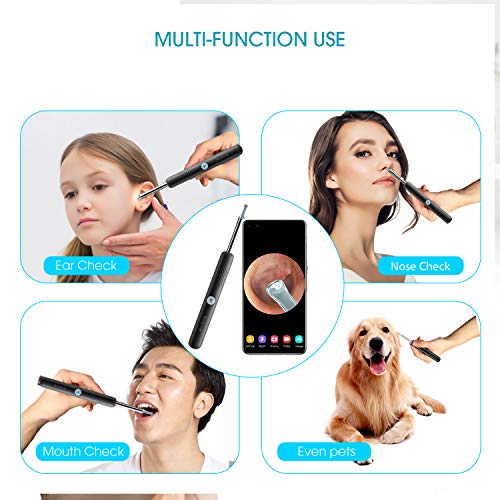 Otoscopio Endoscopios para Oídos Eliminar la Cera, Oídos Eliminar Otoscopio Herramienta con Cámara, Oídos Limpiador con 1080P FHD y 6 Luces LED,Compatible con iPhone, iPad, Android para Niños, Adultos