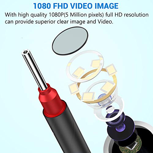 Otoscopio Inalámbrico,WIFI Endoscopio con Cámara 1080p,3,5mm Limpiador de Oidos con 6 luces LED,Impermeable Otoscopio para Adultos, Niños, para iPhone/iPad, iOS, Android