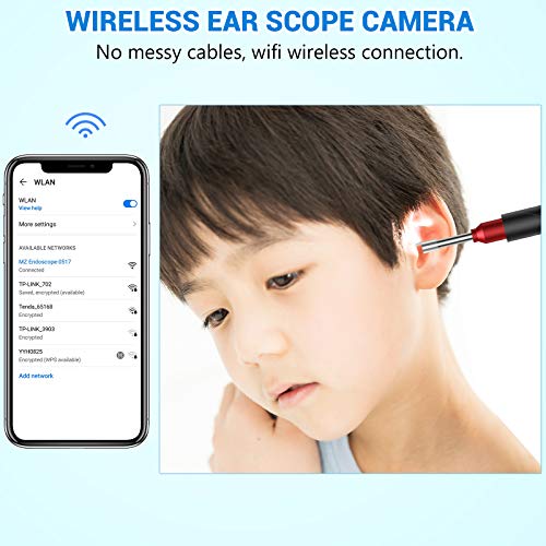 Otoscopio Inalámbrico,WIFI Endoscopio con Cámara 1080p,3,5mm Limpiador de Oidos con 6 luces LED,Impermeable Otoscopio para Adultos, Niños, para iPhone/iPad, iOS, Android