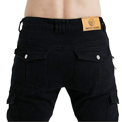 OttoBen Hombre Mujer Jeans De Moto Pantalon Motorista Vaqueros De Moto Cremallera Mezclilla Motociclista Proteccion Pantalon con 2 Protectores Rodilla y 2 Protectores Cadera Negro 35W / 43L