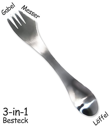 Outdoor Saxx® - Cubiertos de camping 3 en 1 | Cuchillo, tenedor y cuchara | Ahorra equipaje y peso gracias a su triple función | Acero inoxidable, robusto, ligero