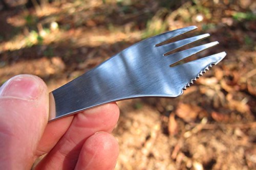 Outdoor Saxx® - Cubiertos de camping 3 en 1 | Cuchillo, tenedor y cuchara | Ahorra equipaje y peso gracias a su triple función | Acero inoxidable, robusto, ligero