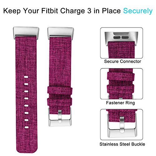 Ouwegaga Tejida Correa Compatible con Fitbit Charge 3, Reemplazo Tejido Ajustable Bandas Deporte Pulsera Compatible con Fitbit Charge 3/Charge 4, Pequeña Fucsia