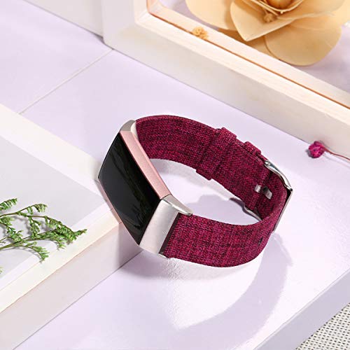 Ouwegaga Tejida Correa Compatible con Fitbit Charge 3, Reemplazo Tejido Ajustable Bandas Deporte Pulsera Compatible con Fitbit Charge 3/Charge 4, Pequeña Fucsia