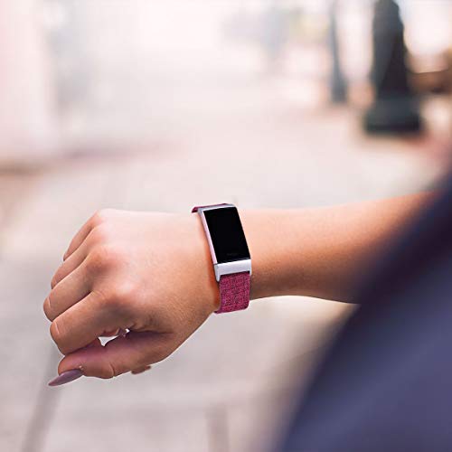 Ouwegaga Tejida Correa Compatible con Fitbit Charge 3, Reemplazo Tejido Ajustable Bandas Deporte Pulsera Compatible con Fitbit Charge 3/Charge 4, Pequeña Fucsia