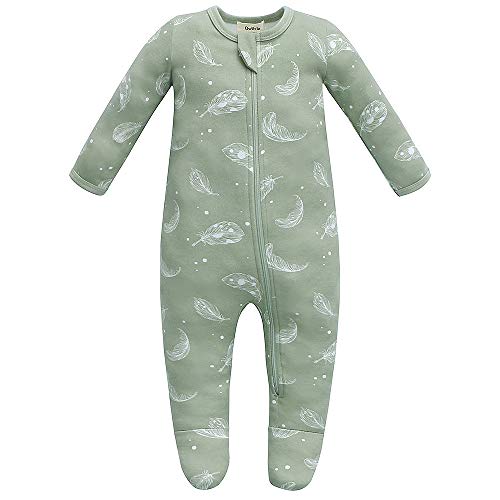 Owlivia Pijama de algodón orgánico para bebé niño niña con cremallera frontal Sleep 'N Play, pijama de manga larga de recién nacido a 18 meses