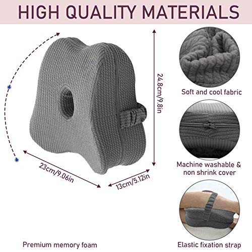 O'woda Almohada Ortopédica para Pierna y Rodilla - Espuma con Memoria, Funda Lavable, Alivia el Dolor de Espalda, Cadera y Articulaciones, Soporte para el Tobillo y la Rodilla, Gris