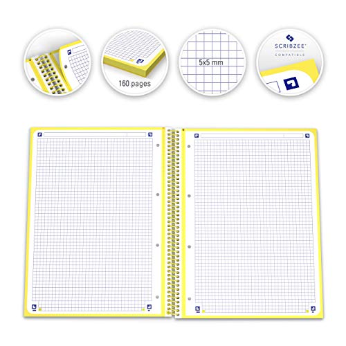 Oxford, Cuaderno A4, cuadricula 5x5, tapa extradura, microperforado, libreta A4 Europeanbook 1, color amarillo