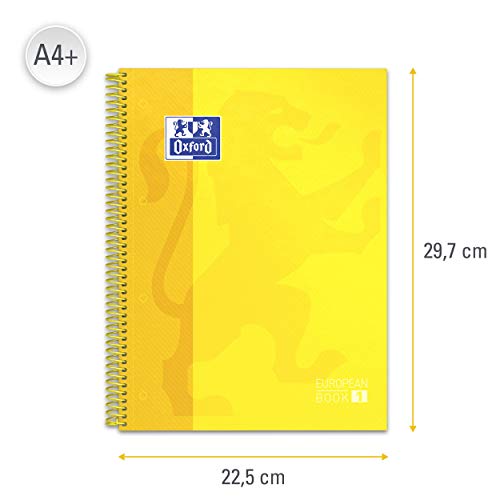 Oxford, Cuaderno A4, cuadricula 5x5, tapa extradura, microperforado, libreta A4 Europeanbook 1, color amarillo