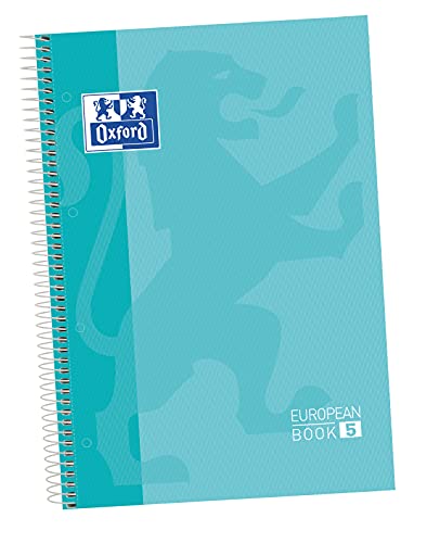 Oxford - Cuaderno microperforado 5 bandas color, Europeanbook 5, tapa dura, A4, 120 hojas, cuadrícula 5 x 5, color ice mint
