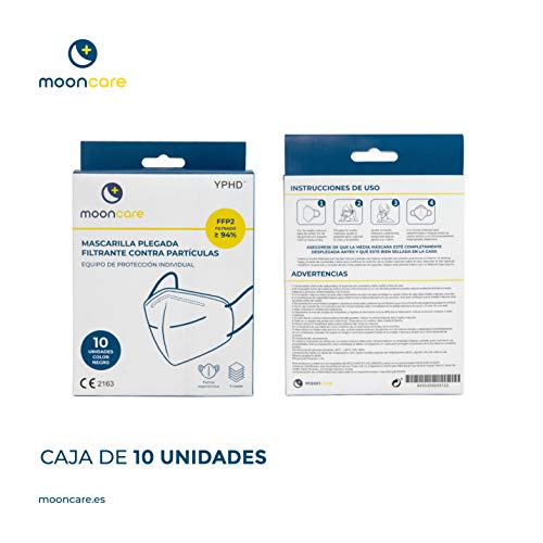 Pack 10 FFP2 Protección Respiratoria Autofiltrante, [Agarre Oreja], Mascarilla Certificada/Homologada [No Reutilizable], Eficacia Filtración > 94%, EN149:2001+A1:2009, No Grafeno, Aprobadas por INGESA