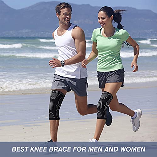 Pack de 2 fundas de compresión para rodilla con tiras de silicona antideslizantes para hombres y mujeres, rodilleras para correr baloncesto, deportes menisco rotura rodilleras(L)