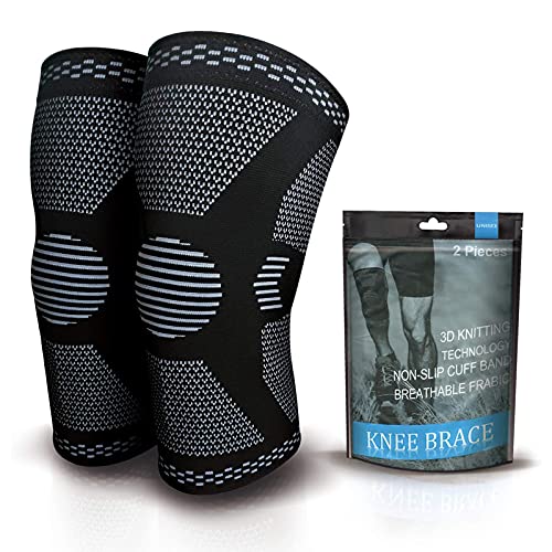 Pack de 2 fundas de compresión para rodilla con tiras de silicona antideslizantes para hombres y mujeres, rodilleras para correr baloncesto, deportes menisco rotura rodilleras(L)