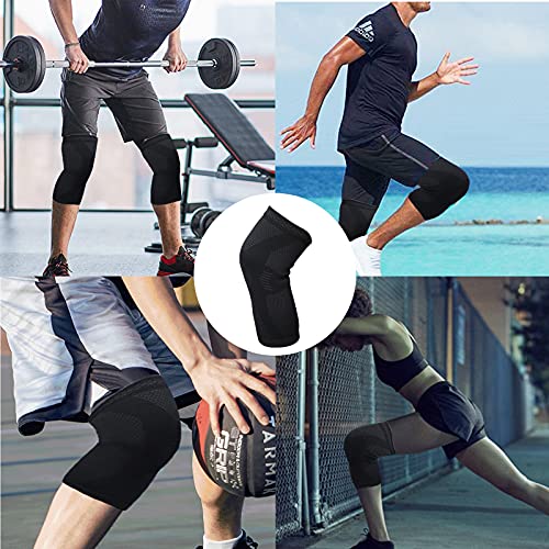 Pack de 2 fundas de compresión para rodilla con tiras de silicona antideslizantes para hombres y mujeres, rodilleras para correr baloncesto, deportes menisco rotura rodilleras(L)
