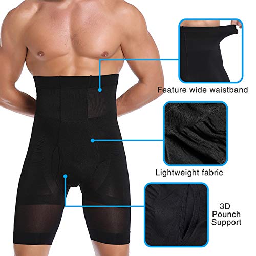 Pantalones cortos de compresión para hombre de cintura alta para abdominales Shaper Tighs Pantalones Ropa interior Negro 3D Bolsa Pantalones Cortos