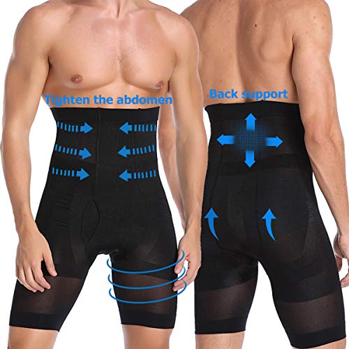 Pantalones cortos de compresión para hombre de cintura alta para abdominales Shaper Tighs Pantalones Ropa interior Negro 3D Bolsa Pantalones Cortos