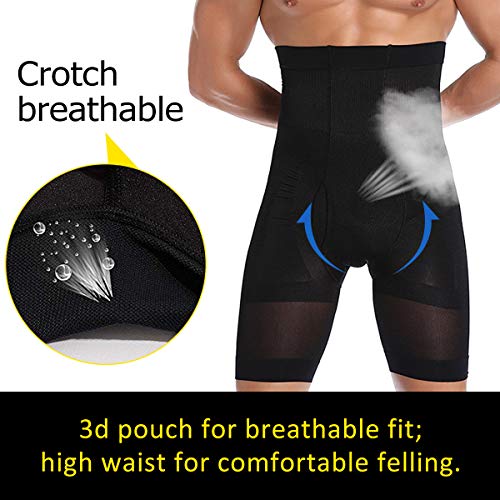 Pantalones cortos de compresión para hombre de cintura alta para abdominales Shaper Tighs Pantalones Ropa interior Negro 3D Bolsa Pantalones Cortos